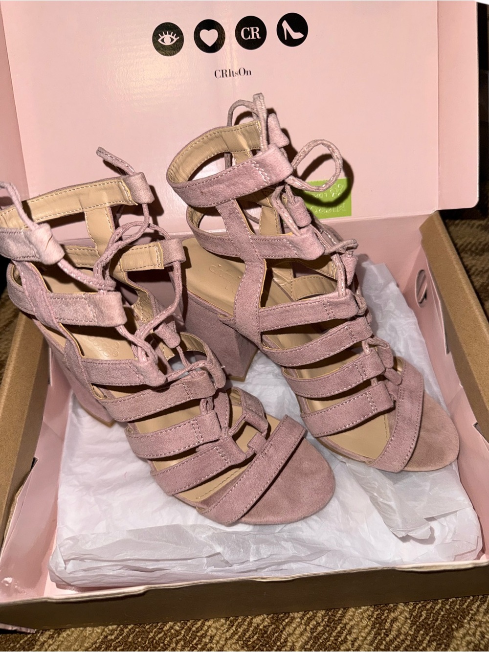 Charlotte Russe Dusty Pink Strappy Block Heel Sandals